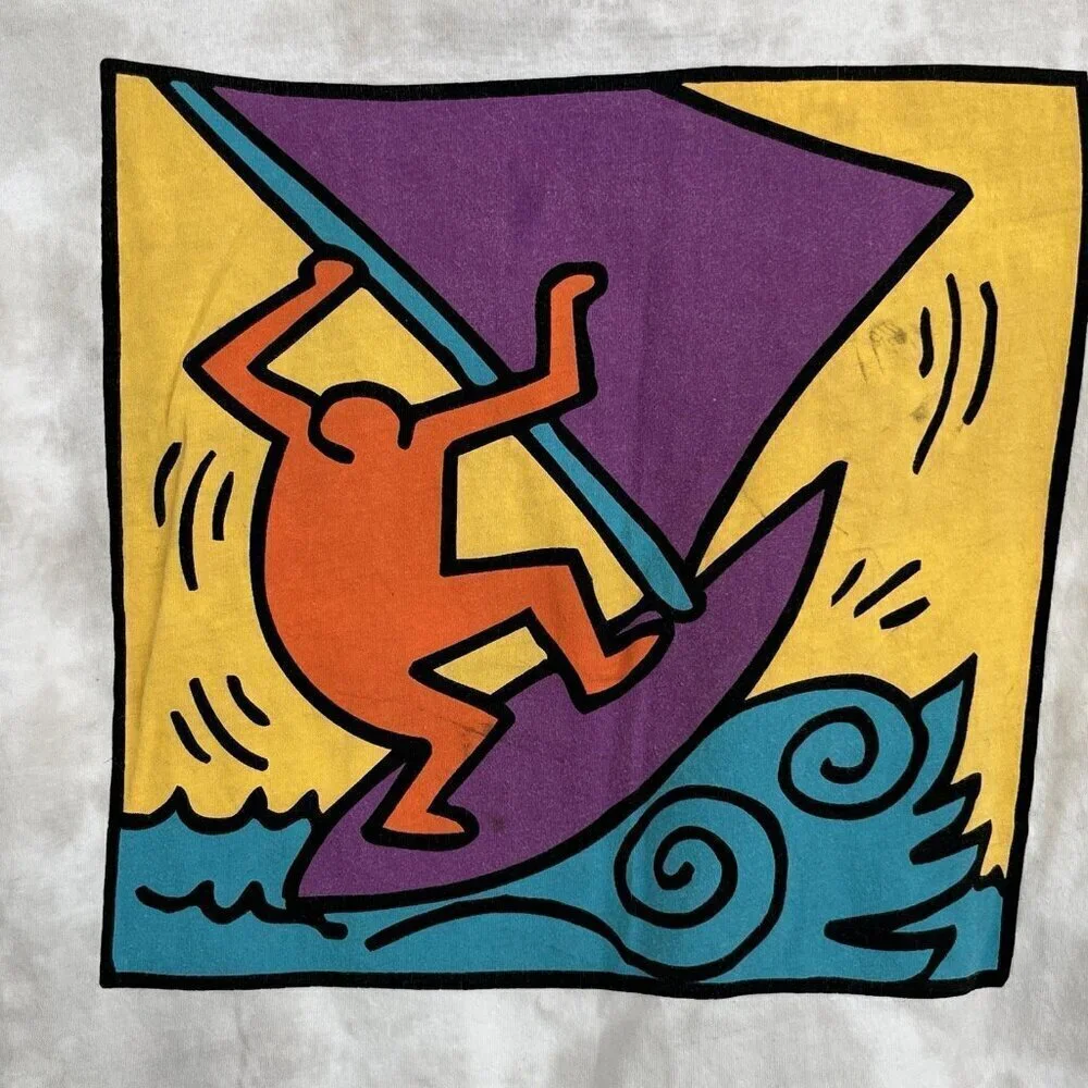 Keith Haring Wind Surf Womens Crop Top Tie-Dye T Shirt XL Repro Pop Art Grafitti - Picture 3 of 8